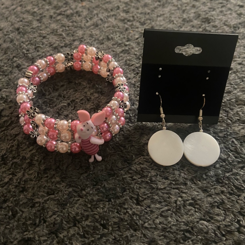 Handcrafted piglet bracelet and earrings set handcrafted